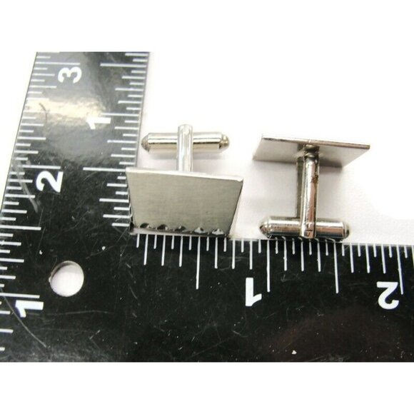 Hickok Rectangle Silver Tone Cufflinks Tux Shirt Dress Suit Vintage - Picture 3 of 5